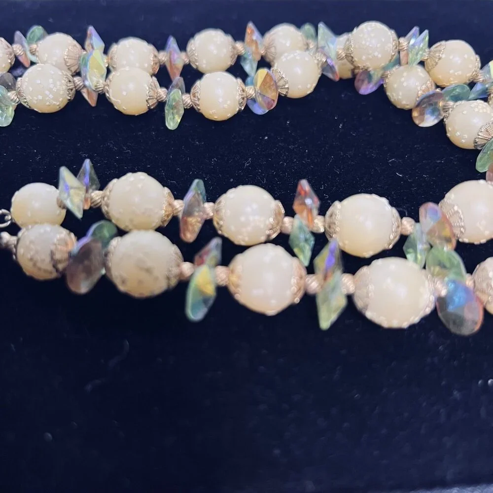 Vintage Double Strand Sugared Bead And AB Rhinestone Necklace (6120) - Picture 9 of 9